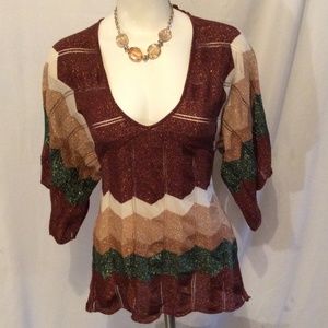 ISSHU Lucca V Neck Satin Striped Shirt Size Large